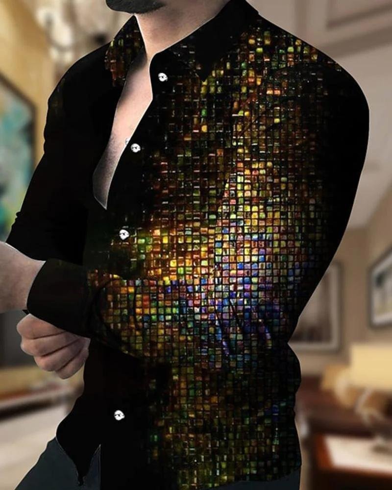Dazzling Print Long Sleeve Lapel Shirts-VESSFUL