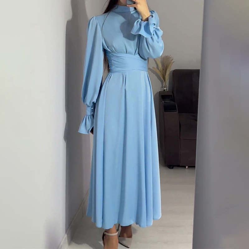 Ootddress Ruffled Bandage Elegant Maxi Dress For Women Patchwork Slim Lace-Up Solid Vintage Evening Partywear Ladies Long Dress 2025