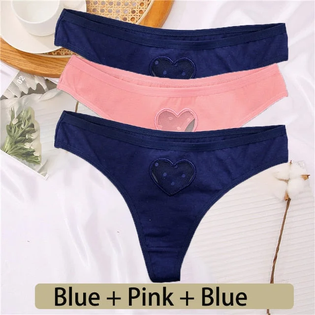3PCS/Set Cotton G-String Seamless Thong Women Transparent Heart Low Waist Panties Ladies Underwear Panty Comfortable Lingerie