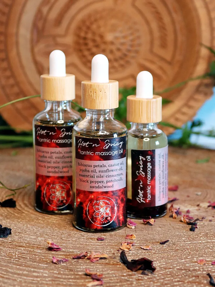 pornhint Pornhint HOT & SPICY Tantric Massage Oil: Warm and Sensual Aphrodisiac Blend, Hibiscus Infused massage gun dildo