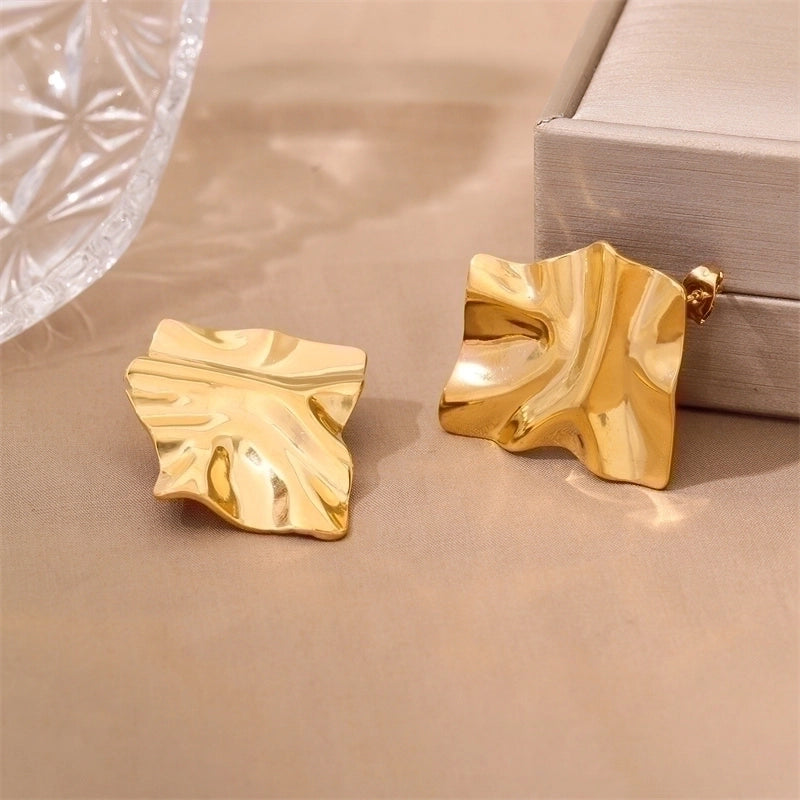 1 Pair Retro Minimalist Irregular Square Plating Stainless Steel 18k Gold Plated Ear Studs