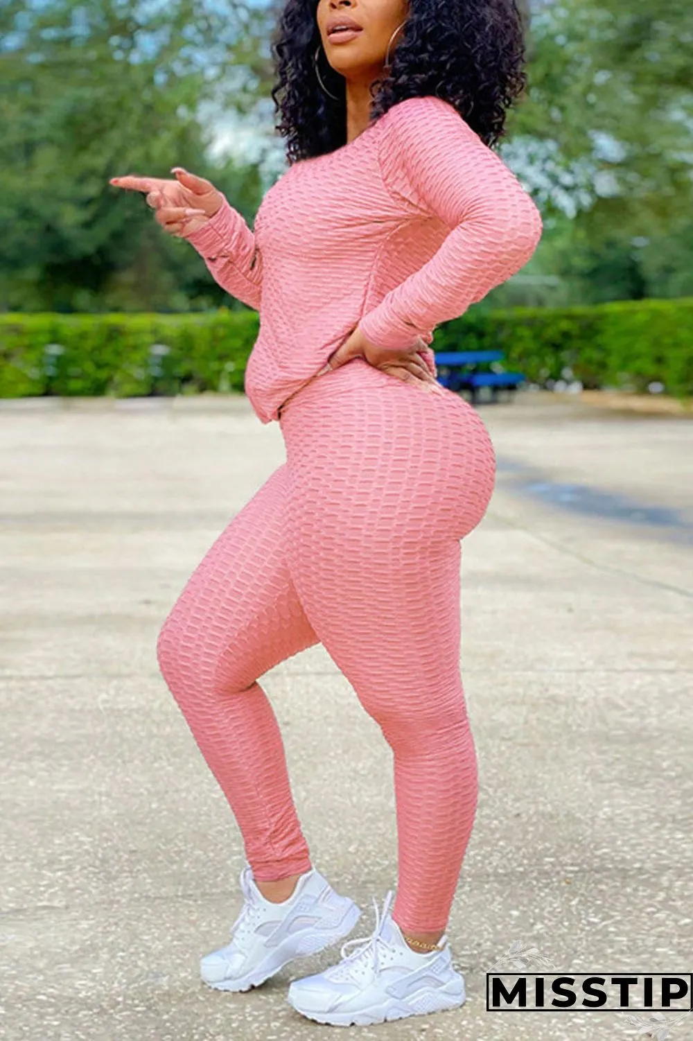 Orange Casual Solid O Neck Long Sleeve Two Pieces