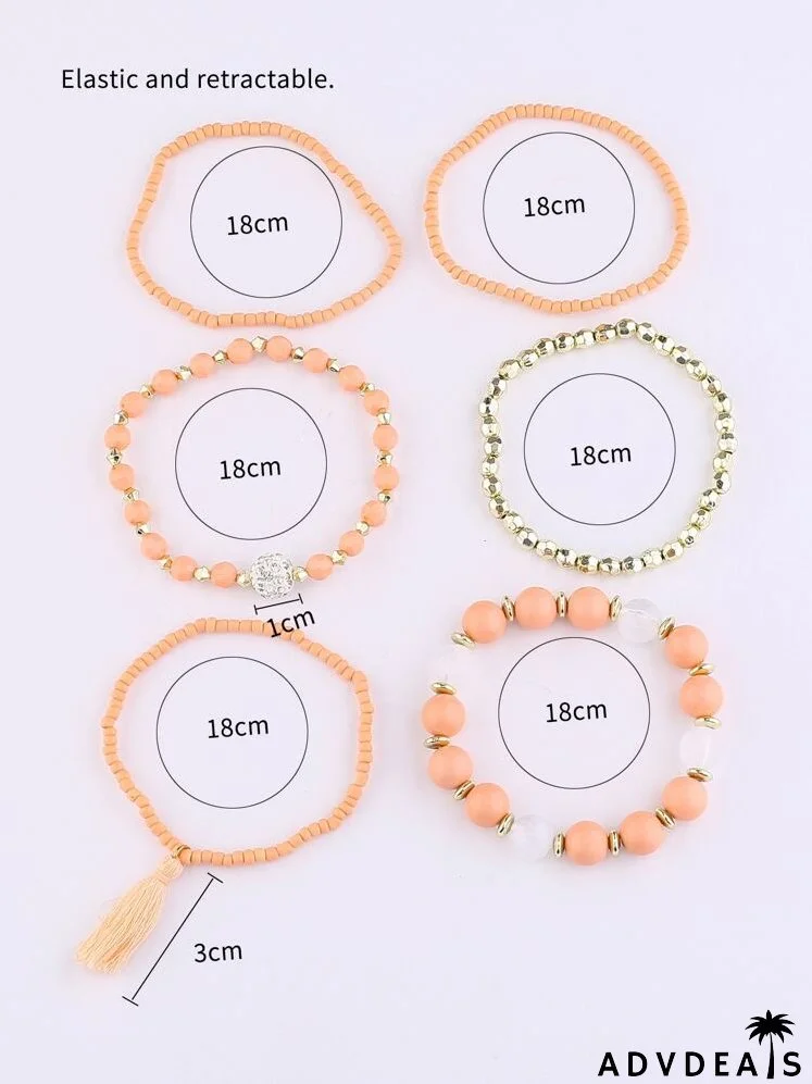 6pcs Tassel Decor Braided Bracelet