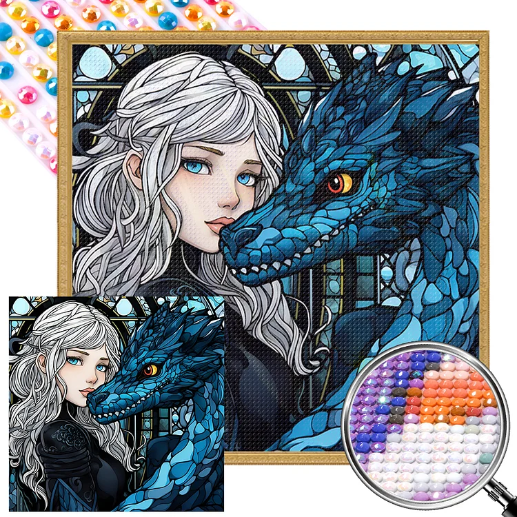 Girl And Dragon 40*40CM (Canvas) Full AB Round Drill Diamond Painting gbfke