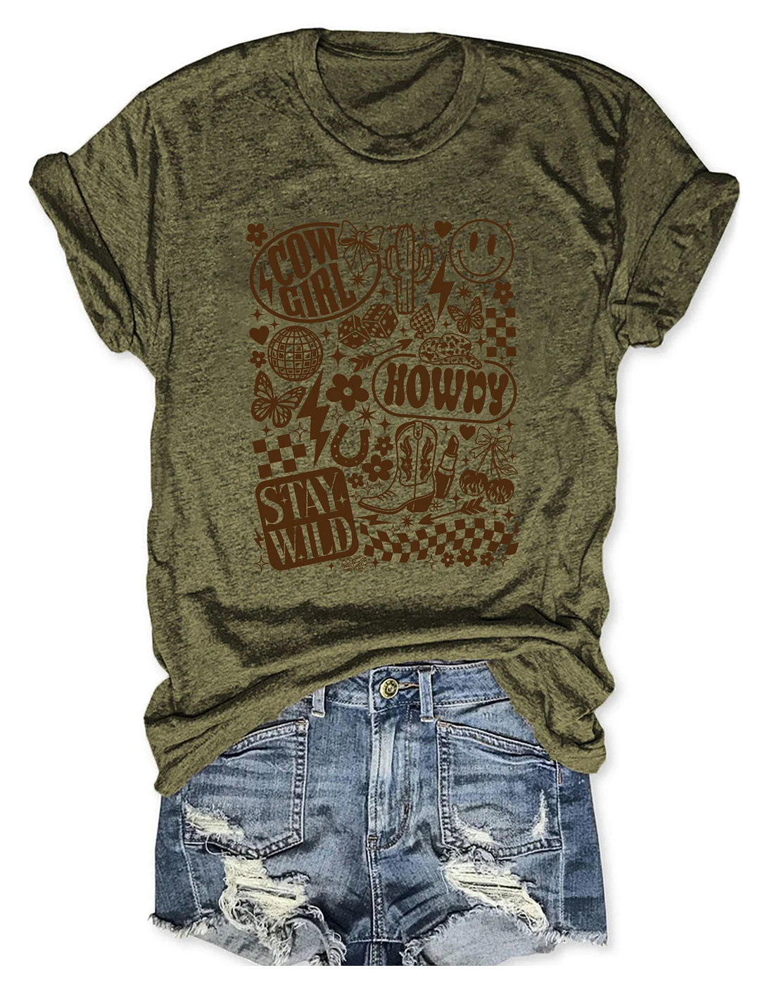 Retro Western Cowgirl Collage T-shirt