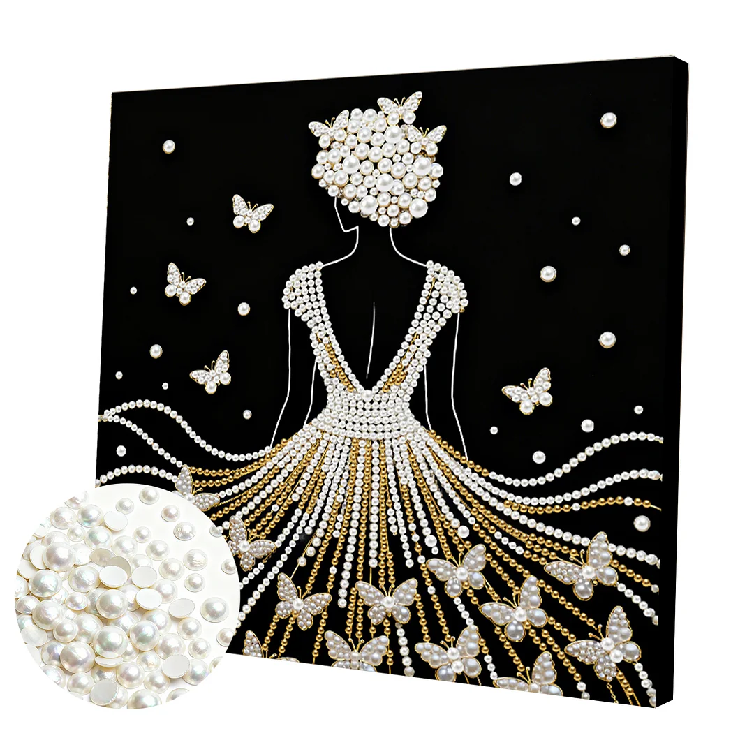 Girl DIY Pearl Diamond Art Kit for Adults Home Decor 25x25cm With Frame