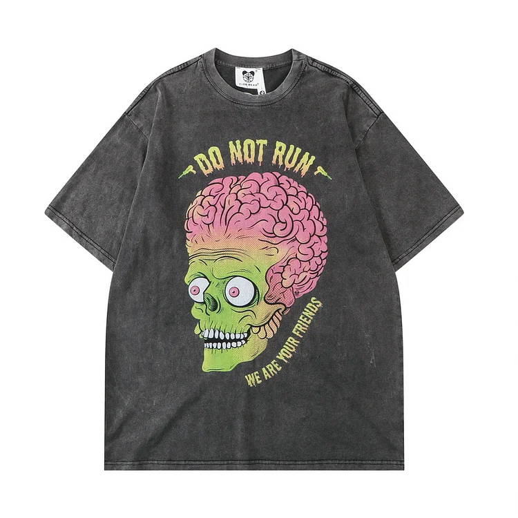Brain Zombie Print Men's Short Sleeve Streetwear Hip Hop T-shirts at Hiphopee