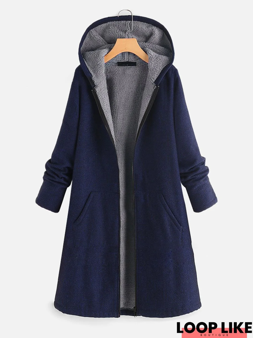 Long Sleeve Hoodie Solid Coat