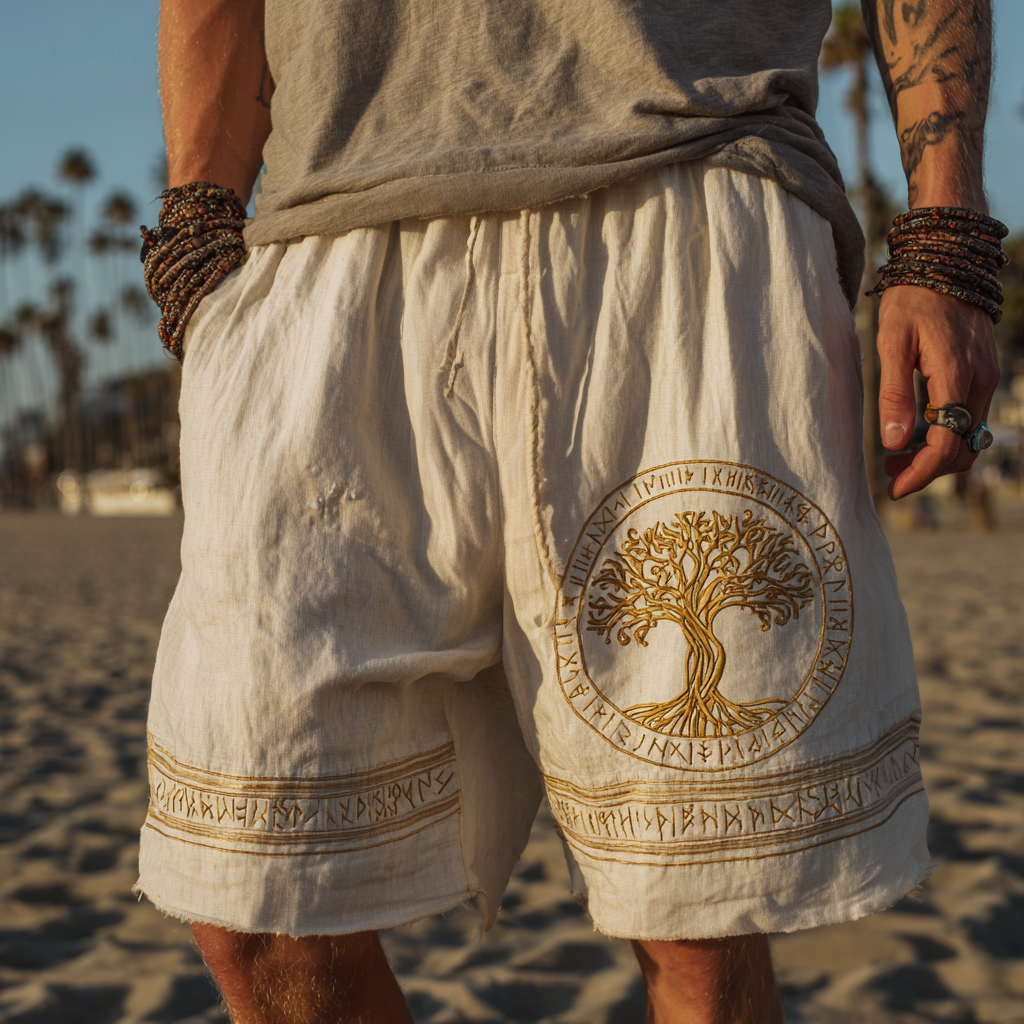 Men's Viking Retro Tree Of Life Golden Knot Casual Shorts / Rvogue / Rvogue