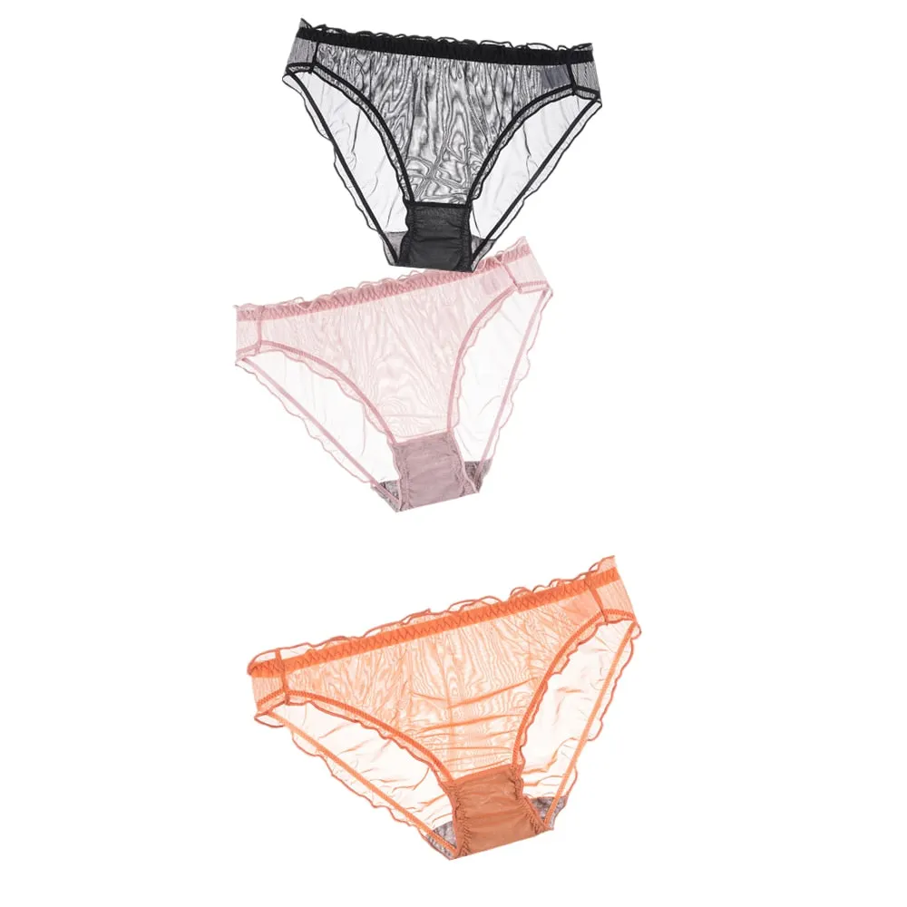 3Pcs Women Sexy Panties Lace Underpants Low-waist Panties Mesh See Through Perspective Briefs Female Fashion Underwear Lingerie