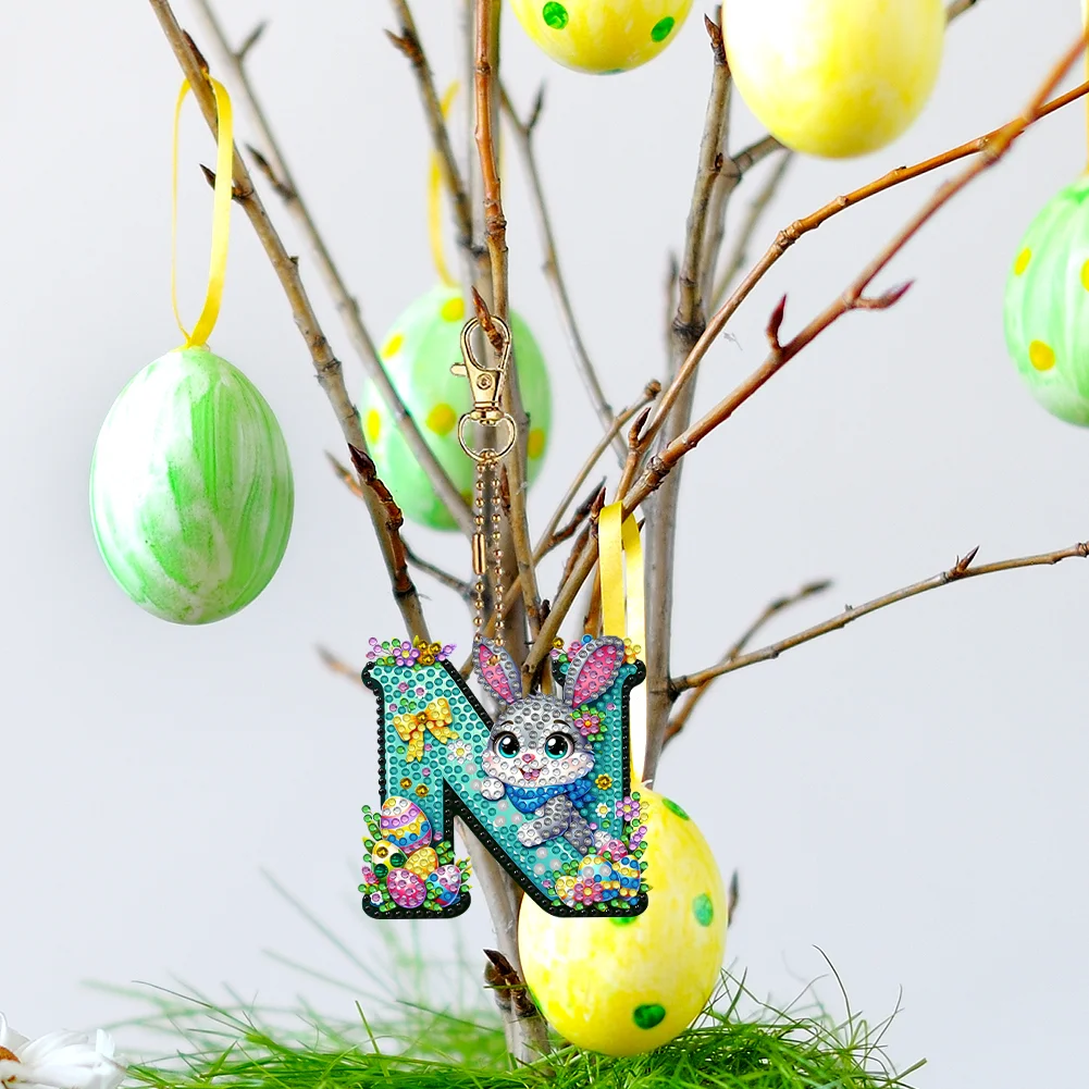 DIY PET Double Sided Special Shaped Easter Alphabet N Diamond Painting Keychain