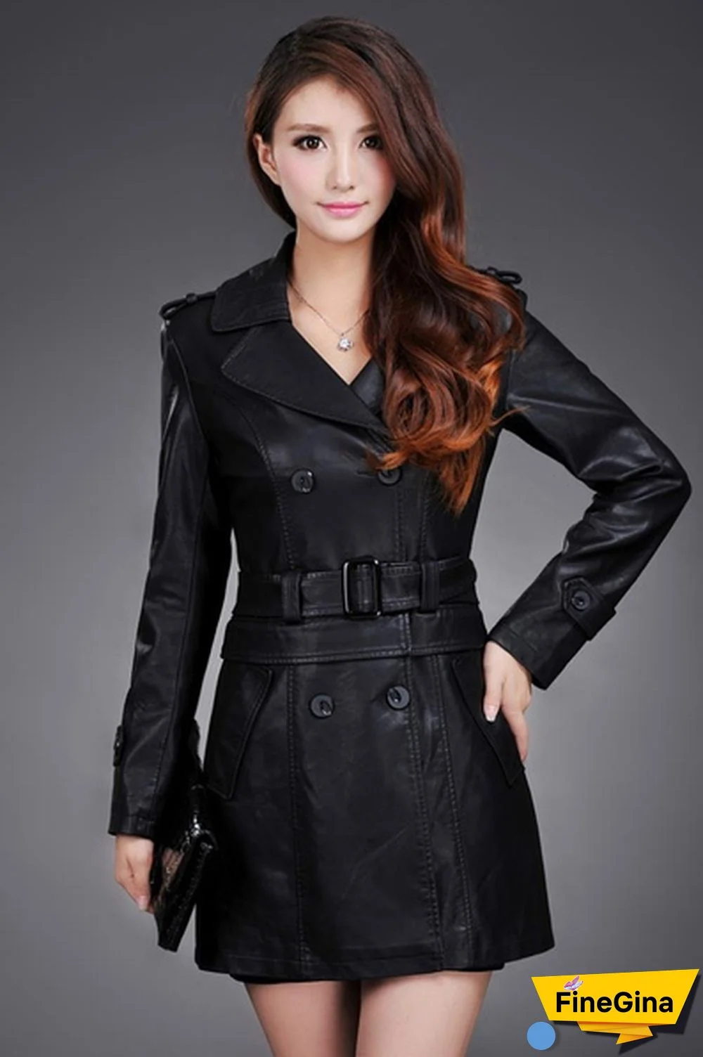 US Size Leather Jacket Women Top Fashion Plus Size Slim Dual Use PU Removable Ladies Faux Synthetic Long Leather Trench Coat Female