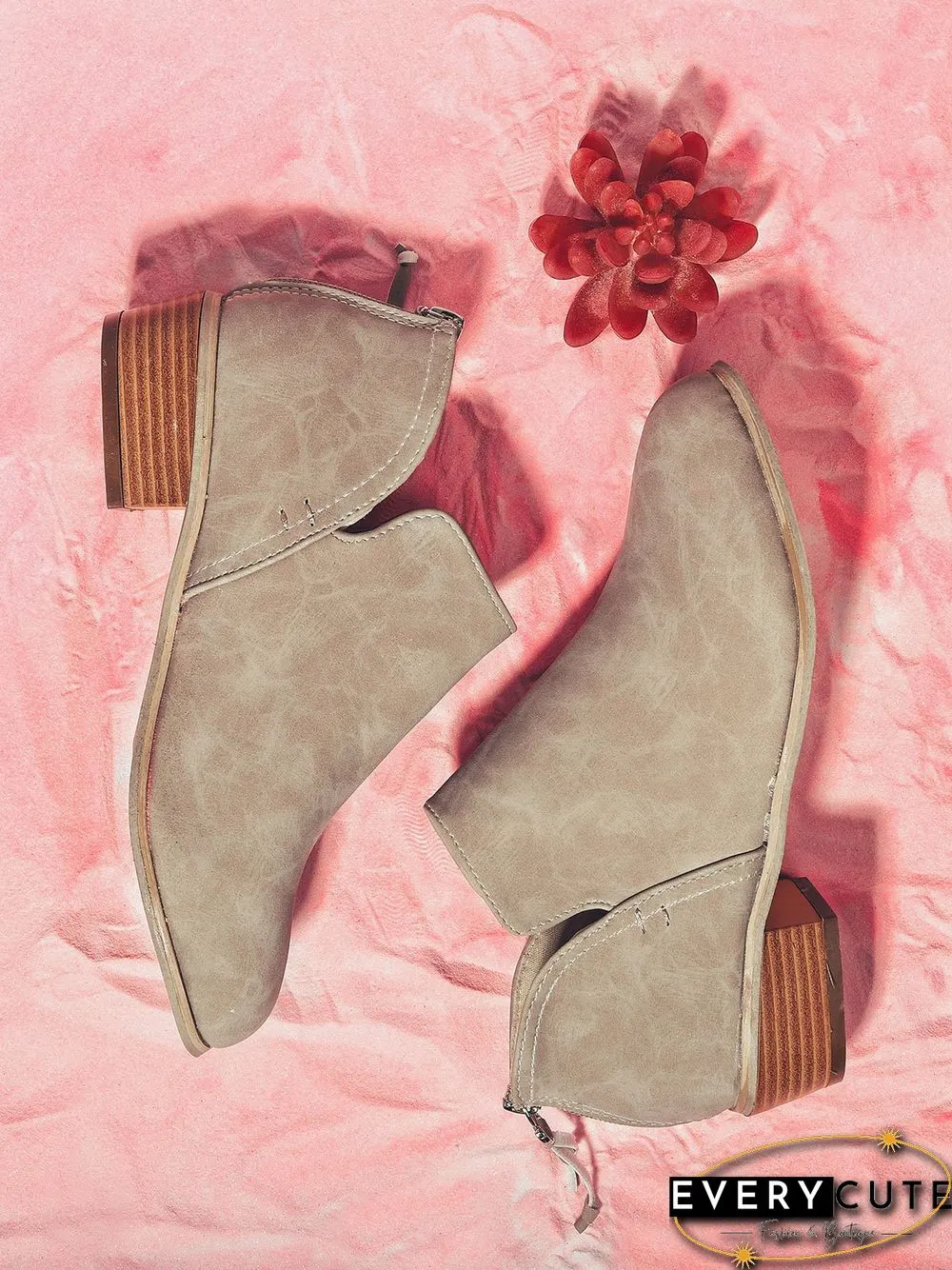 Pu Chunky Heel Zipper Pumps