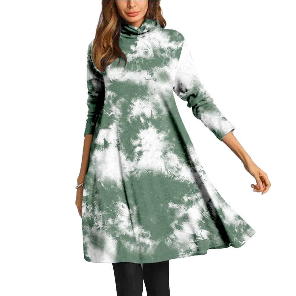 Animal And Plant Tie-dyed Women's High Collar Long Dress Clothing