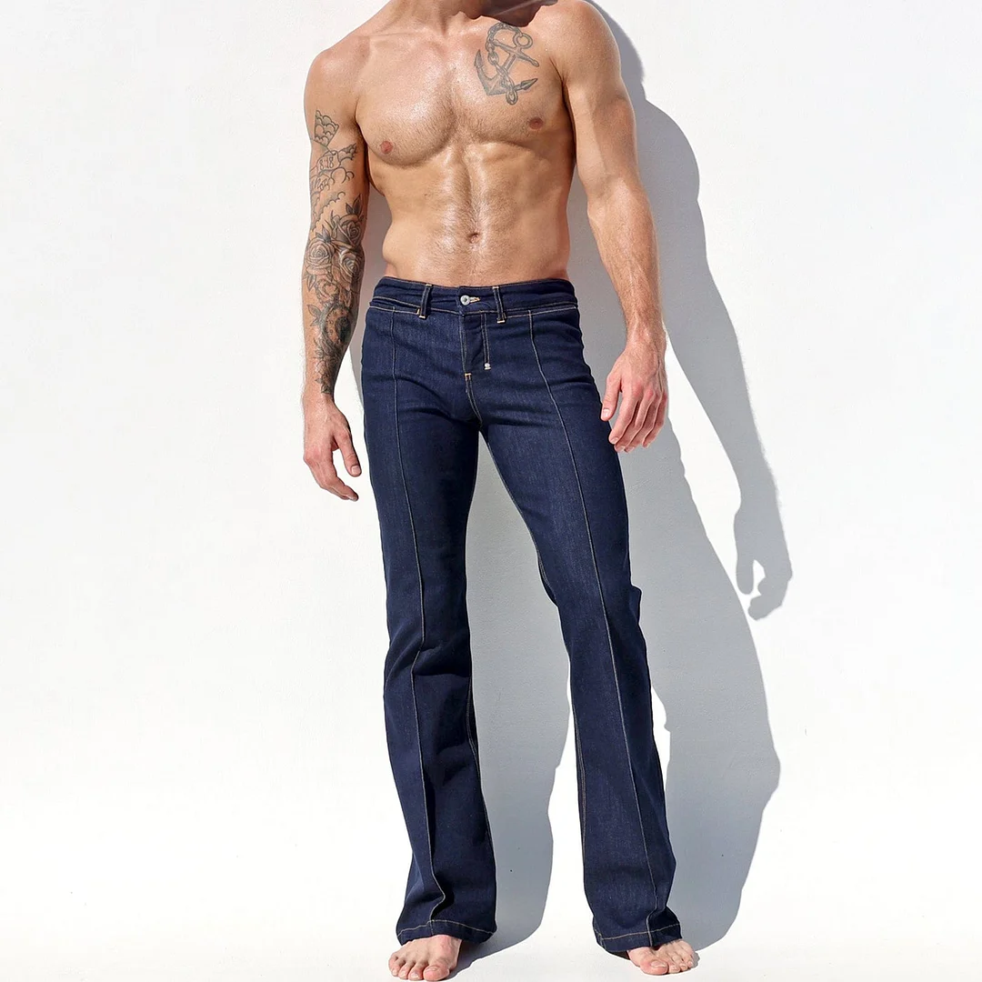 Men's Slightly See-through, Shimmering, Vertical Striped Loose-fitting Trousers-inspireuse