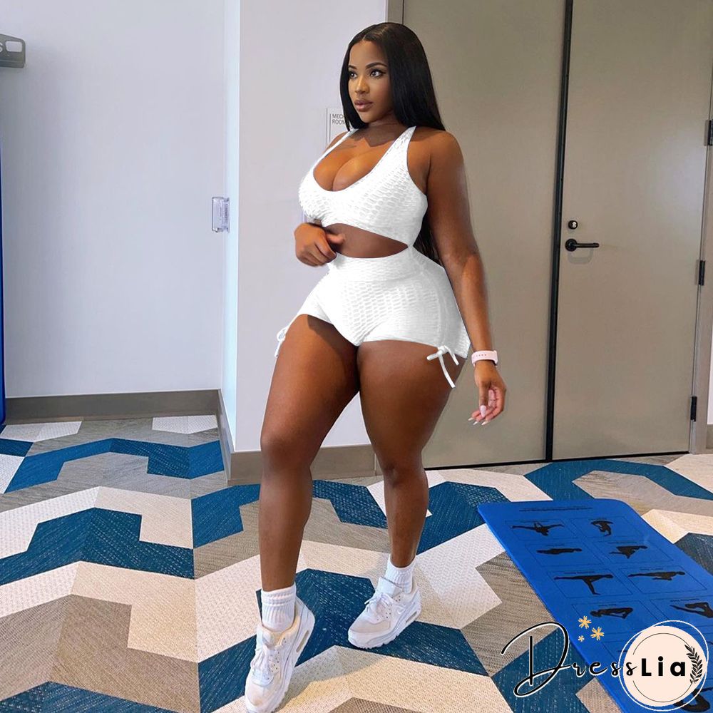 Workout Elastic Tank Crop Tops Biker Shorts Tracksuit