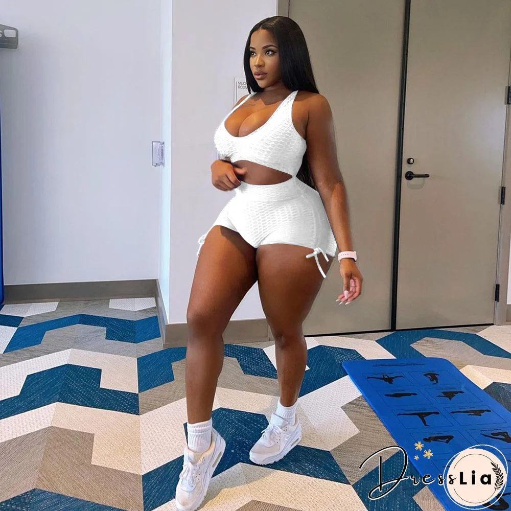 Workout Elastic Tank Crop Tops Biker Shorts Tracksuit