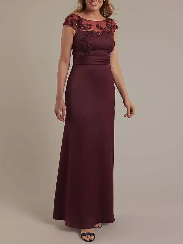 Sequin Applique Crepe-back Satin Slim A-line Dress