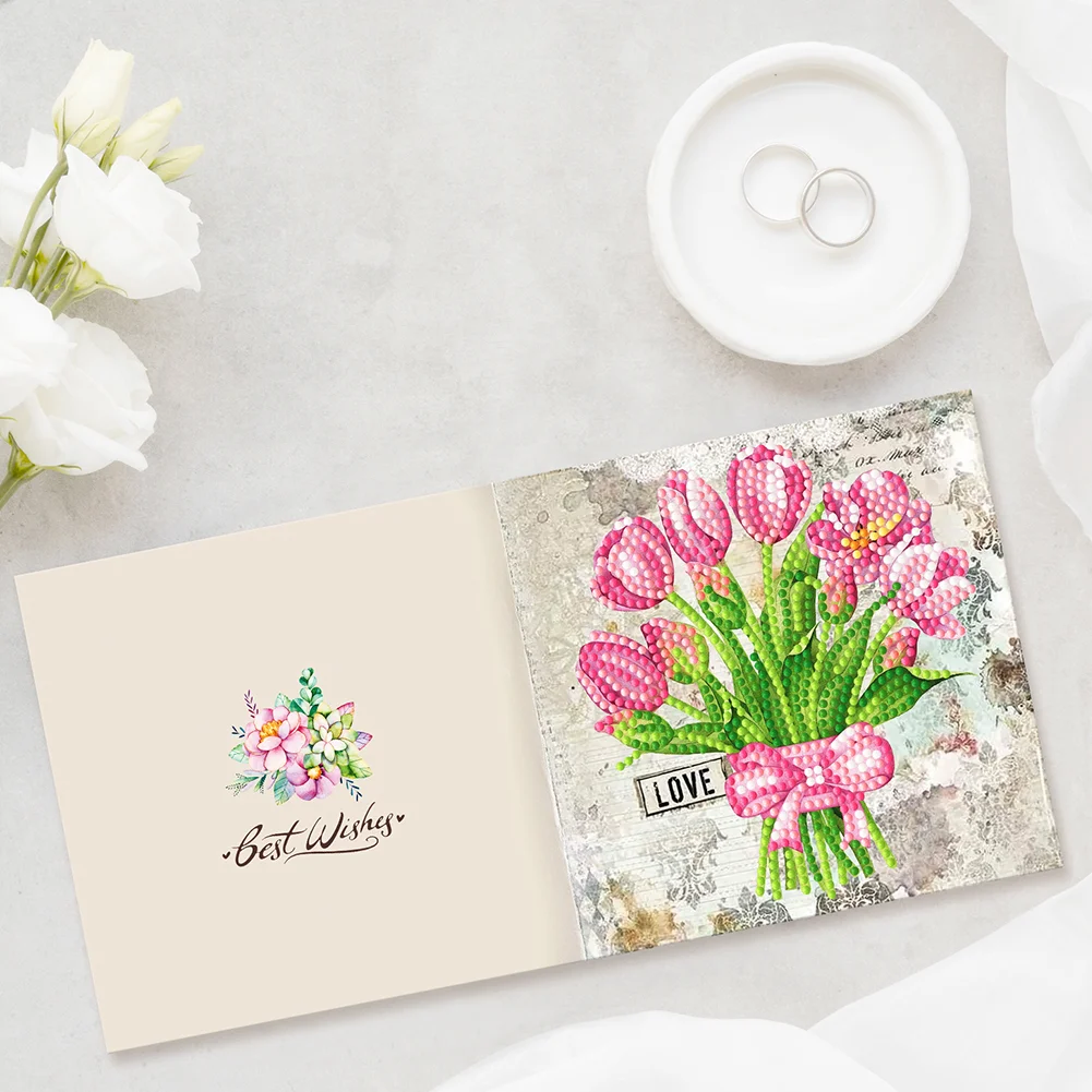 8pcs Flower Diamond Painting Greeting Card Includes Envelope DIY Postcards【With White Envelope】