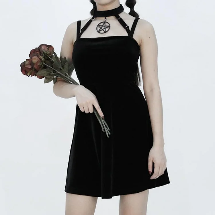 Black Gothic Laced Choker Dress SP1811839