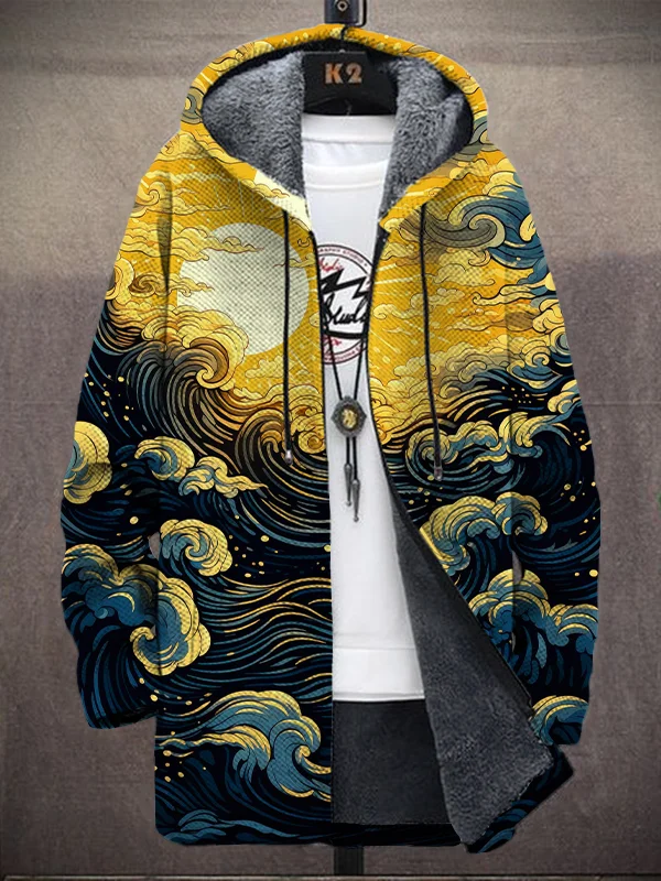 Men's Sea Waves In The Moonlight Art Print Hooded Trench Coat