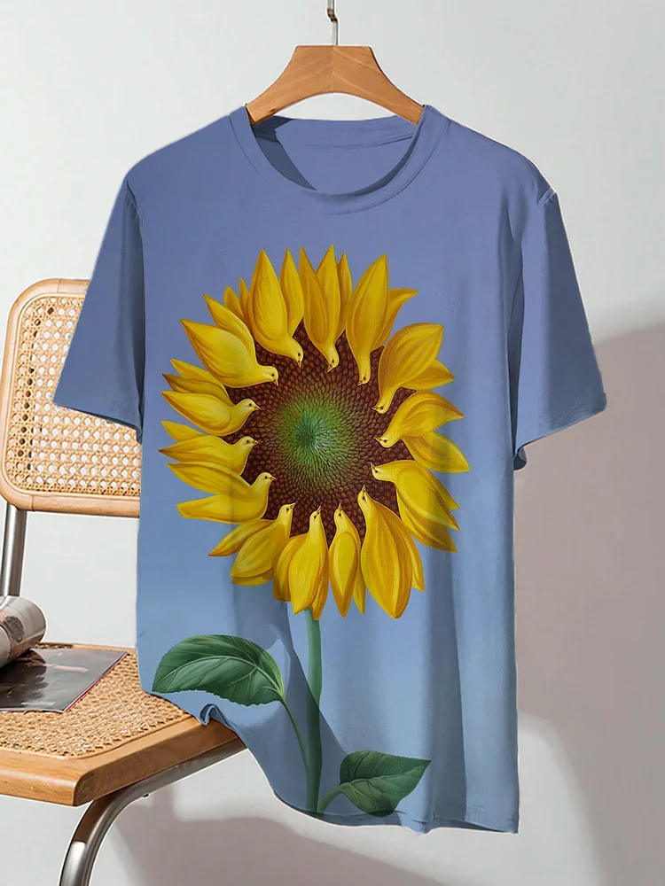 Men's Bird Sunflower Surrealist Art Print Casual T-Shirt