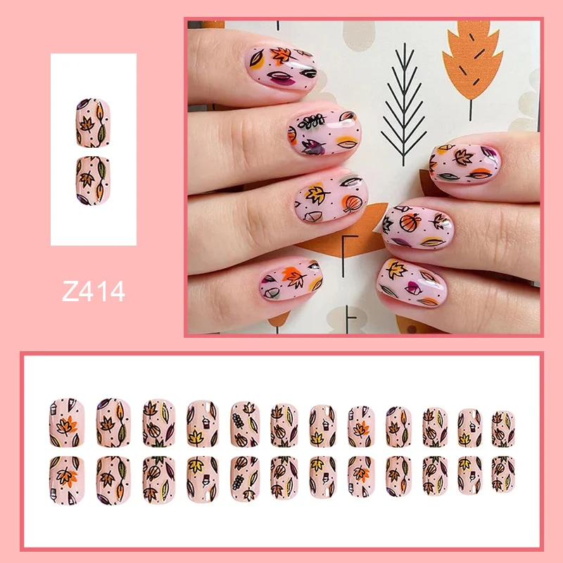 Churchf Churchf Short Square Maple Leaf Thanksgiving Day Nail Leaves Autumn Fake Nails Finished Nail Tablets Wearing Armor