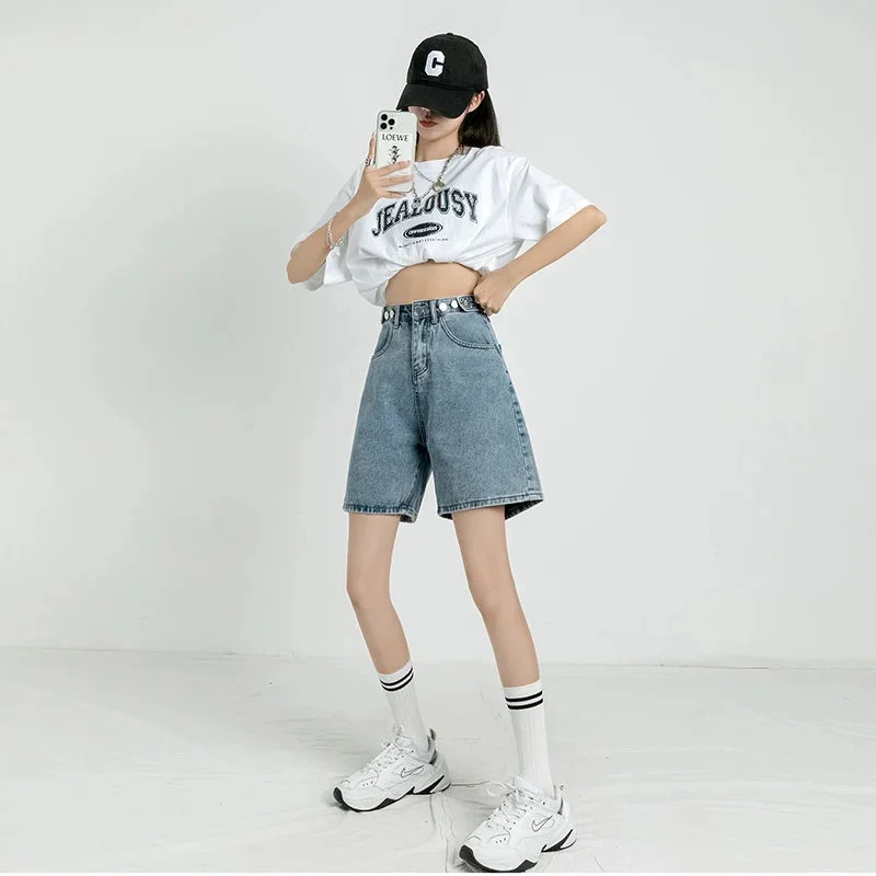 Brownm Waist Denim Shorts