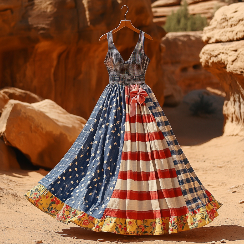 Women's Vintage Independence Day Flag Print Dress