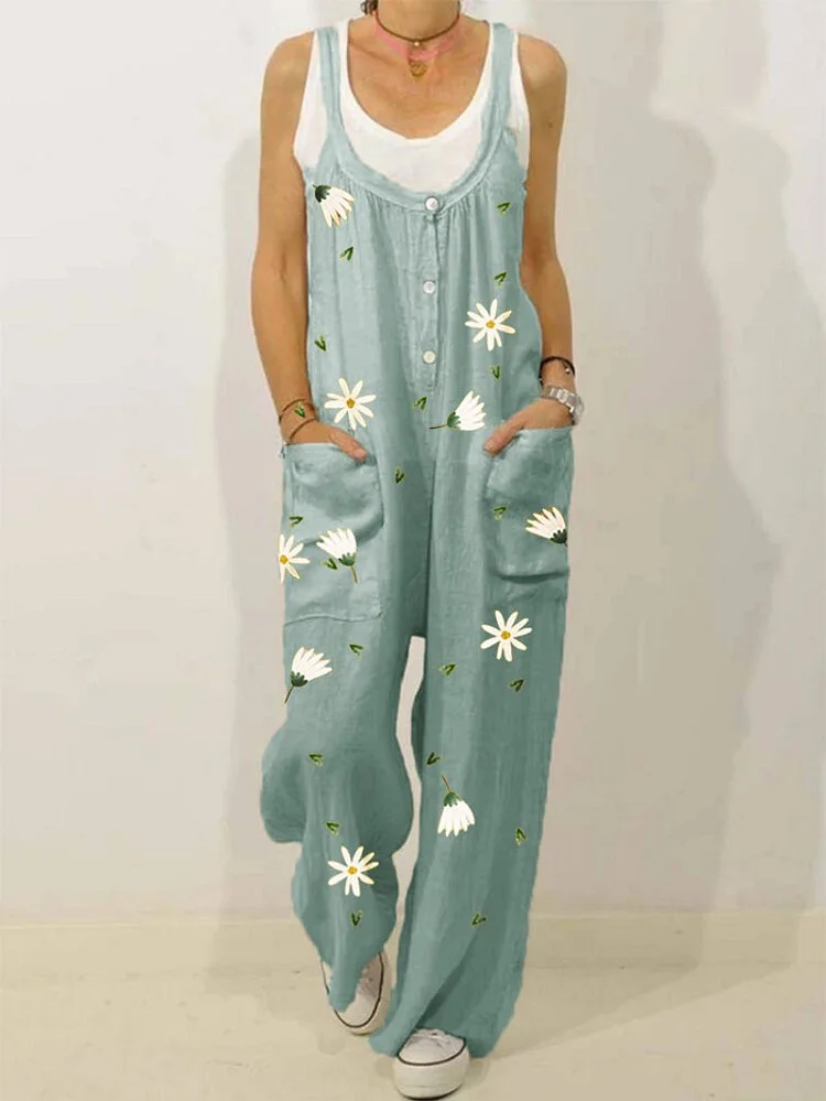 Daisy Printed Loose Sleeveless Jumpsuit shopify Stunahome.com