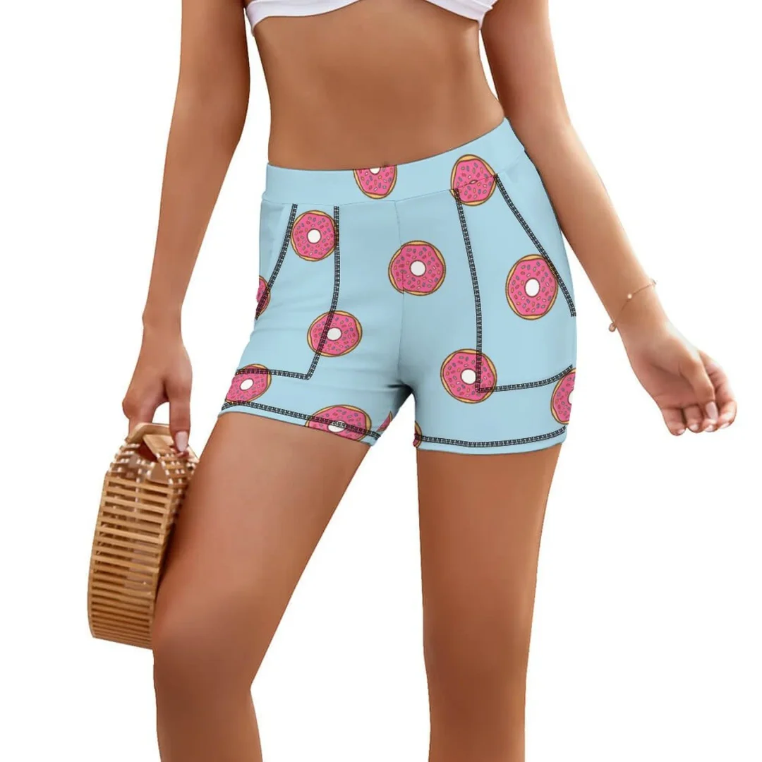 Cute Donuts Yoga Shorts Women's 3" Yoga Shorts with Pockets Workout High Waist Running Athletic Volleyball Biker Printed Short