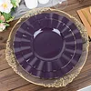 10 Pack | 9" Purple Hard Plastic Dinner Plates with Gold Ruffled Rim, Heavy Duty Disposable Dinnerware