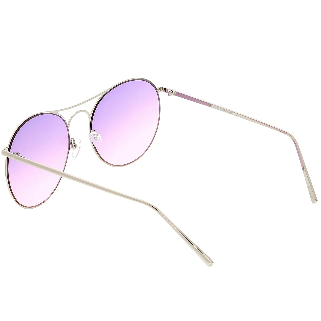 Oversize Metal Aviator glasses Double Nose Bridge Round Gradient Flat Lens 65mm