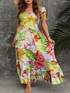 Tie-Dyed V-Neck Empire Elegant Short Sleeve Maxi Dress