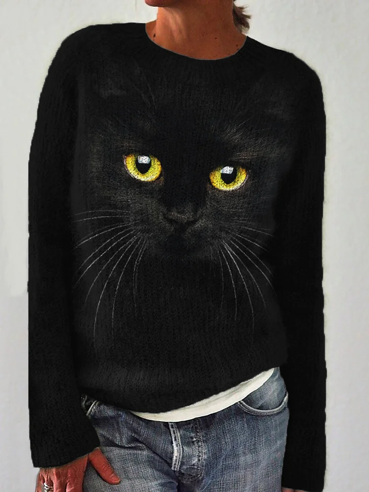 VChics Black Cat Face Inspired Cozy Sweater