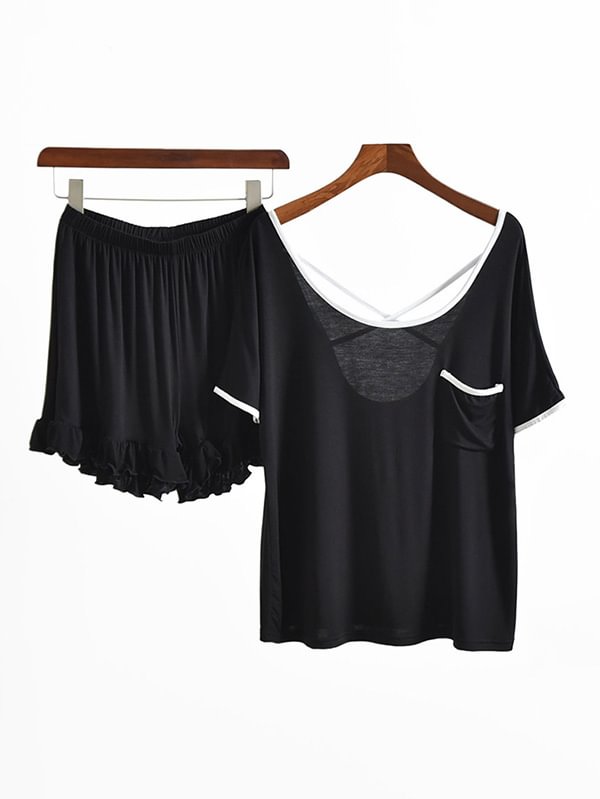 Comfortable Solid T-Shirt&Wide Leg Shorts Pajama Set