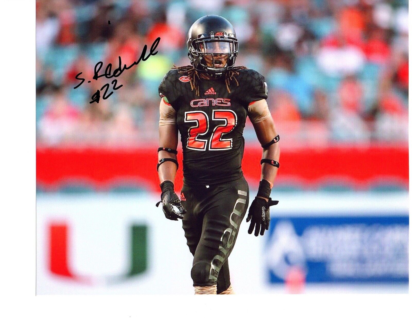 Sheldrick Redwine Miami Hurricanes Signed autographed 8x10 football Photo Poster painting TheU d