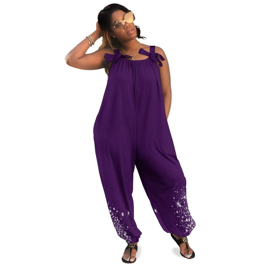 Purple Silver Glitter Dust Boho Vintage Loose Overall Corset Jumpsuit Without Top