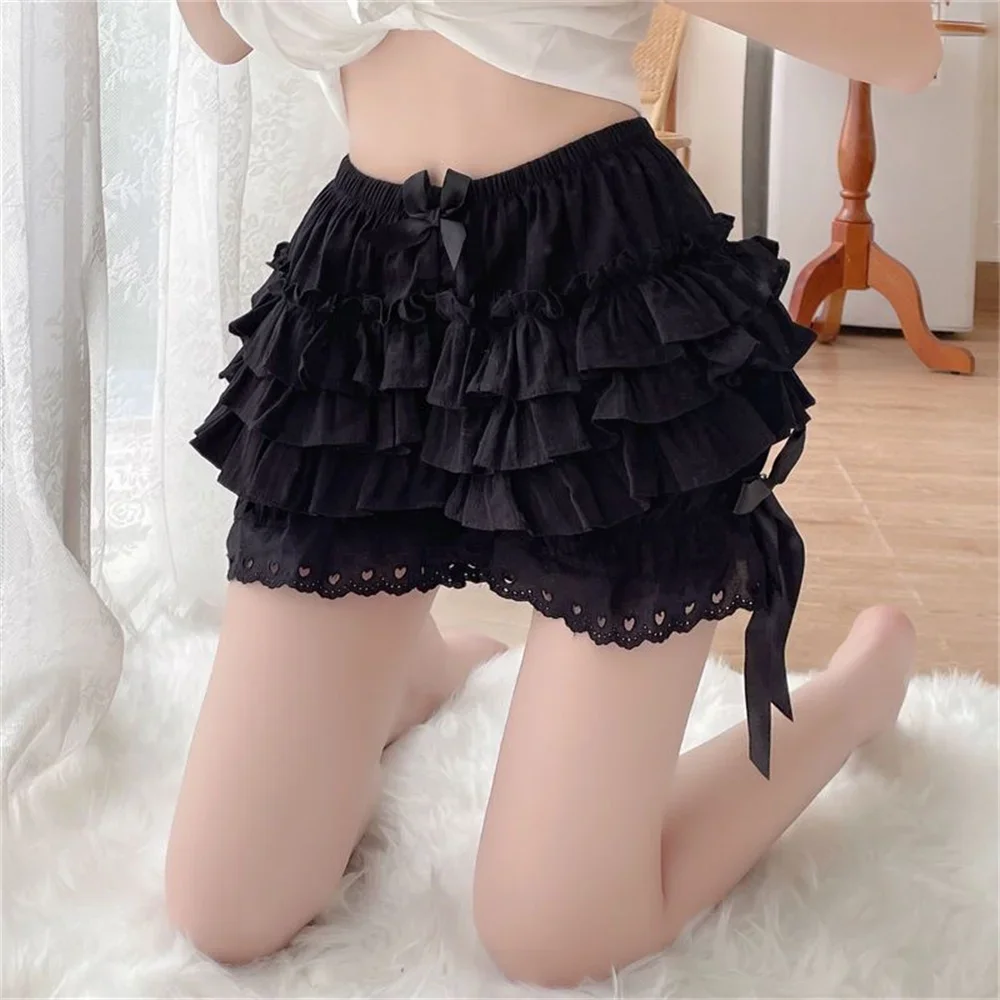 Guzpar 2025 Hot Sweet Design Shorts Women Skirts Girl Cute Multi-Layer Lace Bow Patchwork High Waist Female Safety Skirt With Shorts