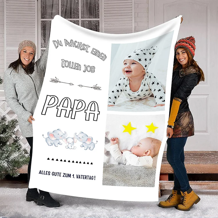 Kettenmachen Decke-Personalisierbare 2 Fotos & Text Decke - Du machst einen tollen Job Papa- Geschenk für Vater