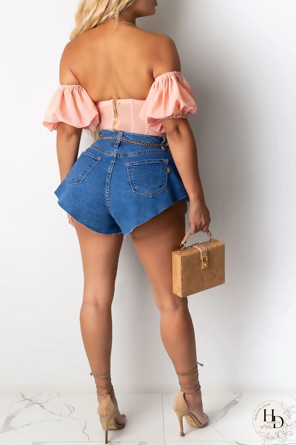 Black Blue Light Blue Denim Zipper Fly Mid Solid Boot Cut shorts Bottoms