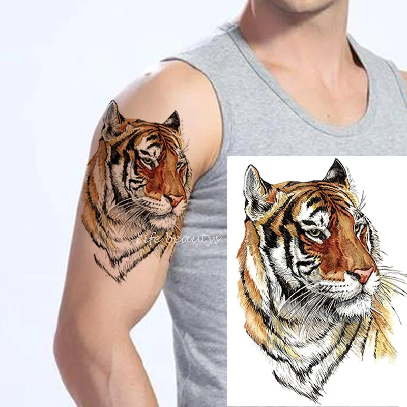 Sdrawing Tiger Cool Temporary Tattoo Sticker Fashion Wolf Waterproof Animal Body Art Arm Fake Removable Tatoo Men Women Personality