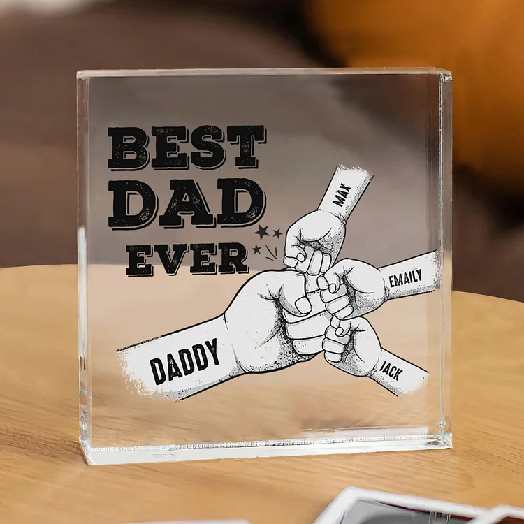 Personalized 4 Names Acrylic Square Keepsake Fist Bump Rectangle Plaque Father's Day Gifts  - Best Dad Ever