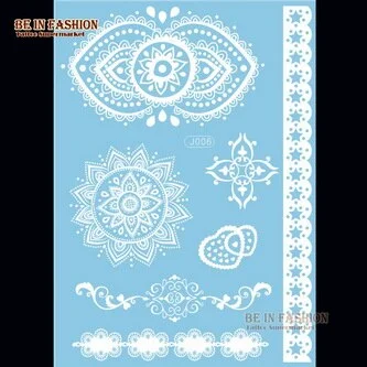 1sheet White Lace Henna Flash Tattoo Butterfly Feather Fake Temporary Tatoo Sticker Summer Style Body Art Beauty Jewelry J017