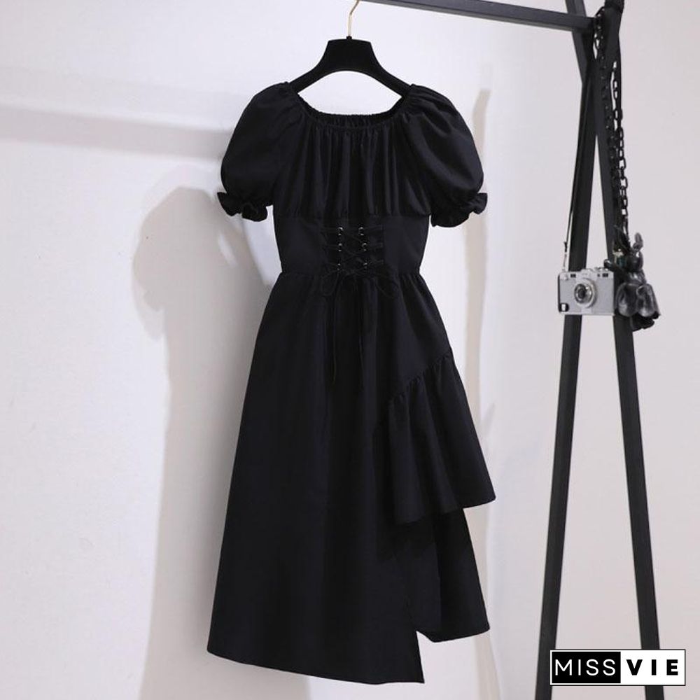 Classic Solid Color Irregular Dress P10852