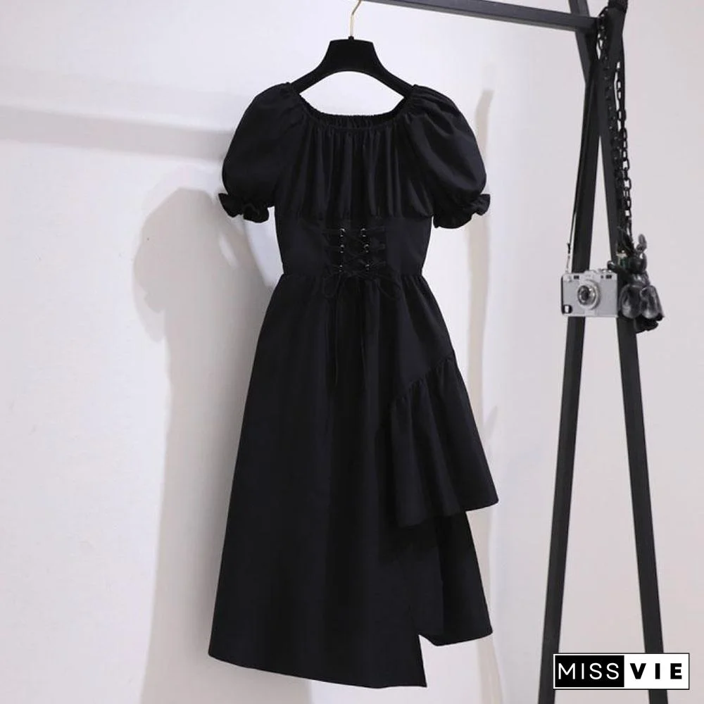 Classic Solid Color Irregular Dress P10852