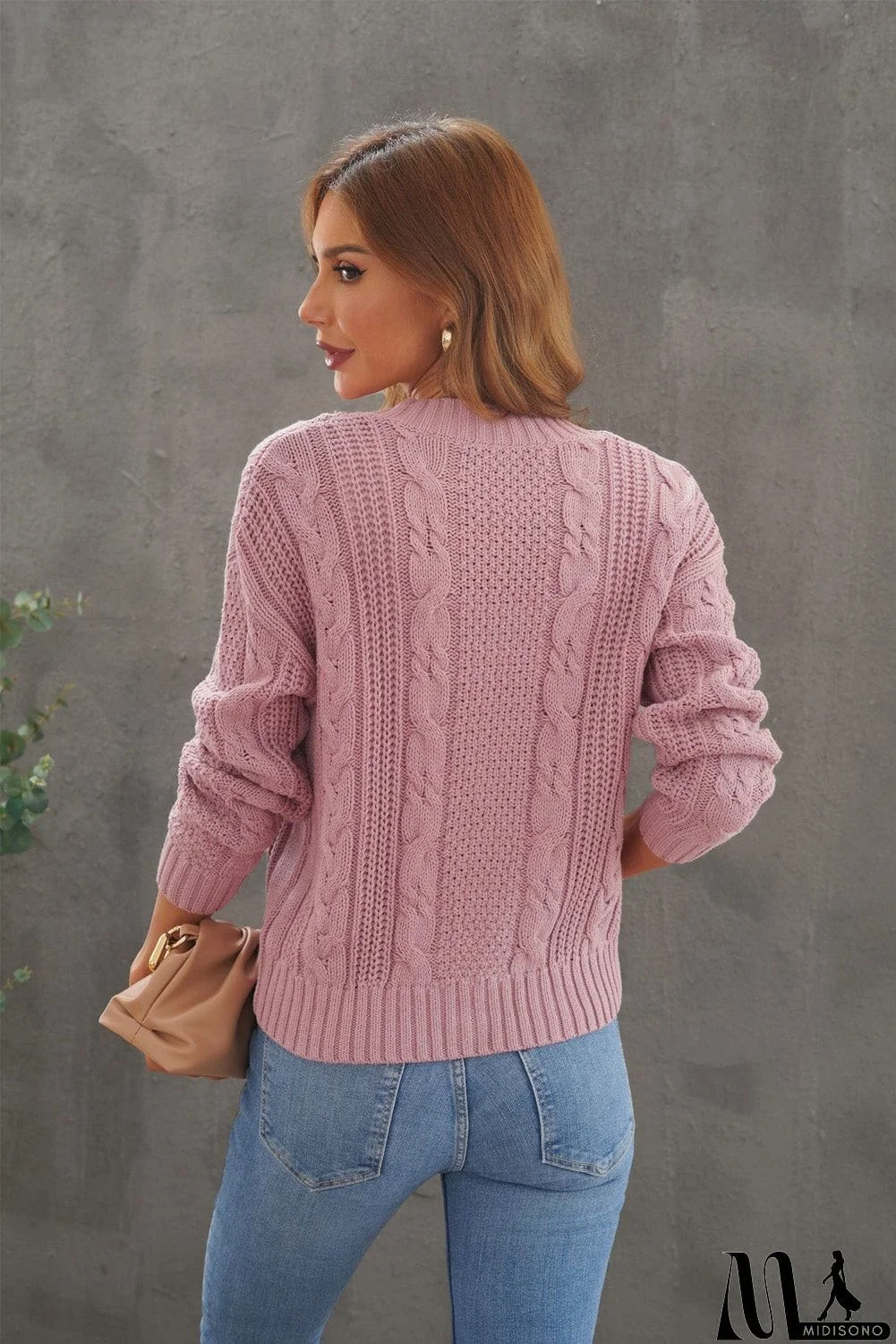 MidiSono - Buttons Weave Knit Cardigan