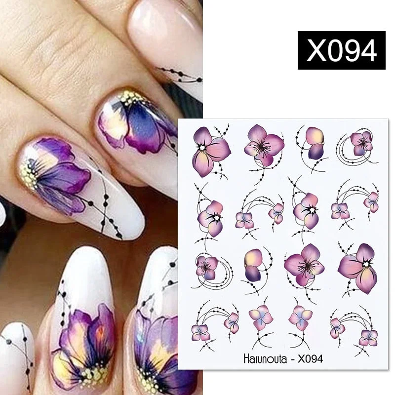 Harunouta Spring Water Nail Decal And Sticker Flower Leaf Tree Green Simple Summer DIY Slider For Manicuring Nail Art Watermark