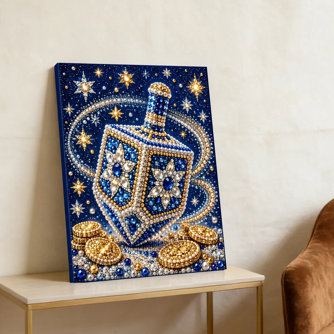 Framed Pearl Painting Kit Hanukkah Dreidel for Adults 11.81x15.75in