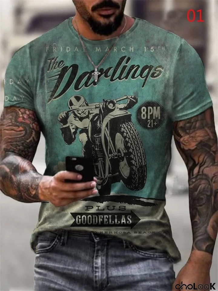Male Cozy Block Motorcycle 3D Print Pullover Shirts